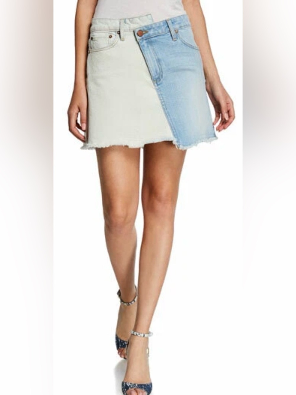 Alice + Olivia Asymmetrical Two-Tone Denim Mini Skirt Size 25 EUC